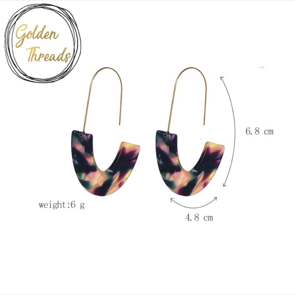 Multi color Wire Hoop Drop Resin Earrings - Picture 2 of 2